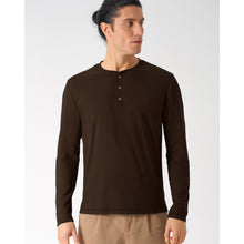 Lade das Bild in den Galerie-Viewer, HempAge Hanf Henley-Shirt Langarm espresso