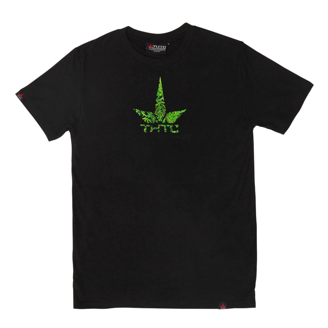 THTC Hanf T-Shirt Oberon Leaf Stickerei schwarz