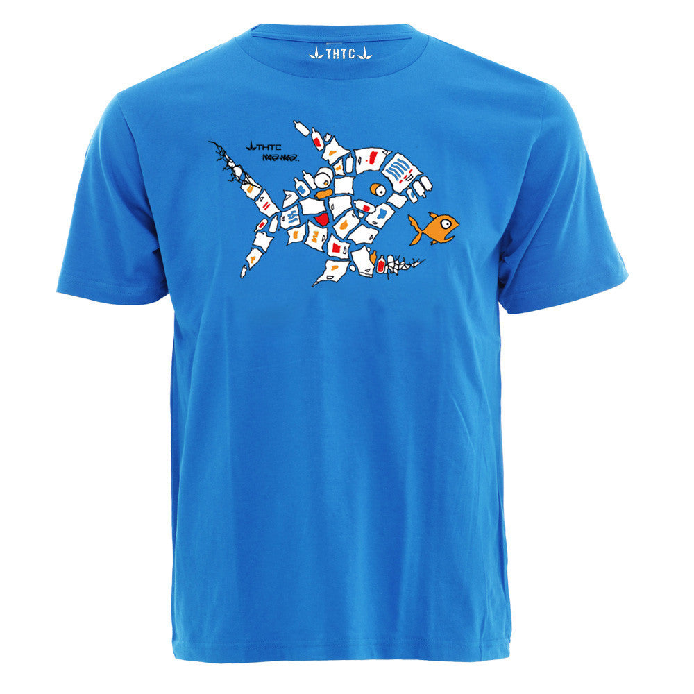 THTC Hanf T-Shirt Plastic Fish blau